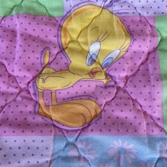 Y2K Looney Tunes Tweety Bird Patchwork Quilted Blanket Pastels 38x60 GUC - Picture 10 of 16